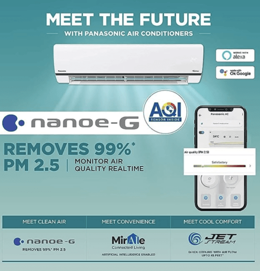 Panasonic 1.5 Ton 4 Star Wi-Fi Twin-Cool Inverter Split Air Conditioner (Copper, Shield Blu Anti-Corrosion Technology, nanoe-G Air Purification, 2022 Model, CS/CU-WU18YKYXF, White) - Image 2